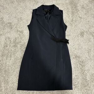 Zara Basic Sleeveless Tuxedo Mini Dress Women’s Small Navy Blue Wrap Dress